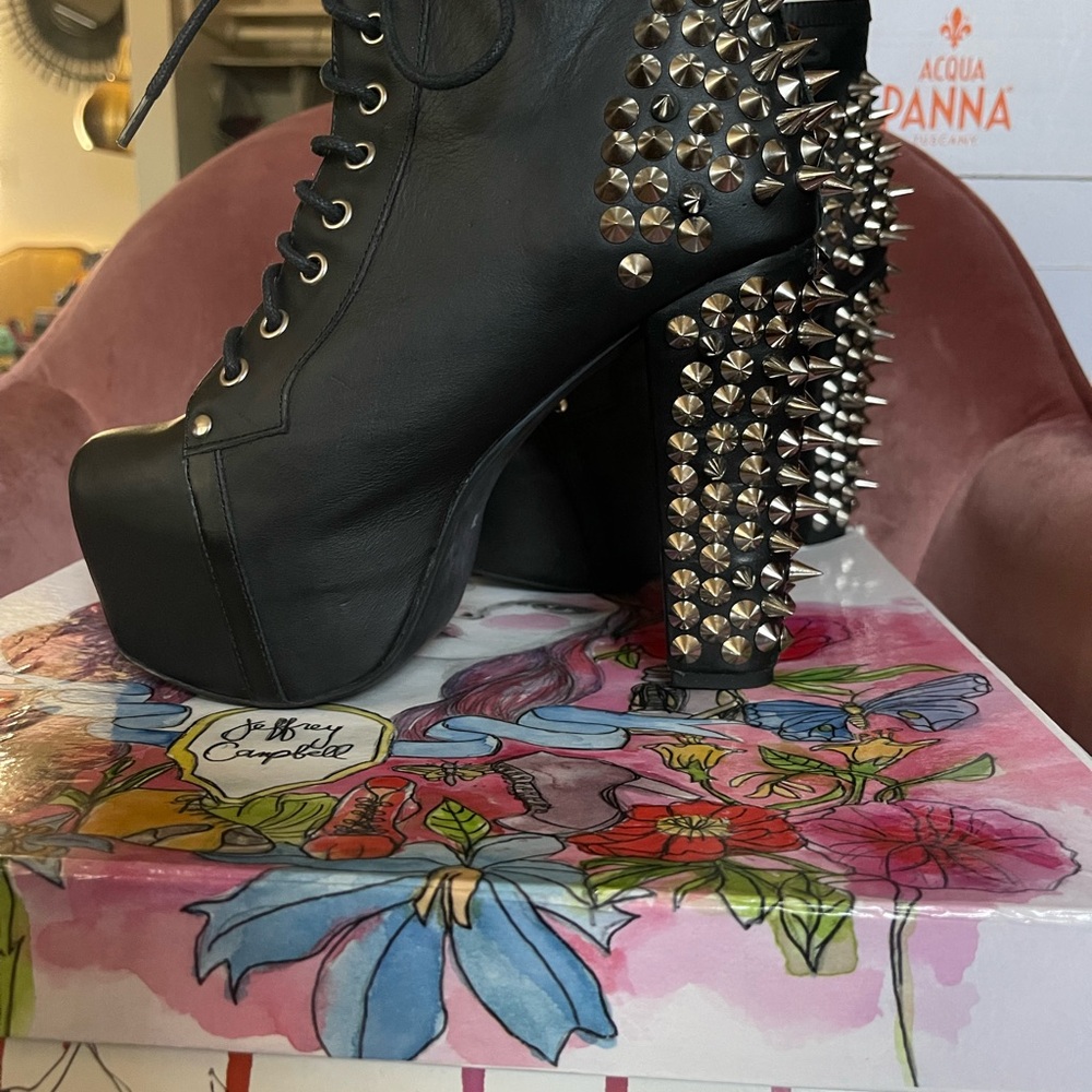 Jeffrey Campbell Black Platform Boots with Silver Studs - Picture 2 of 11